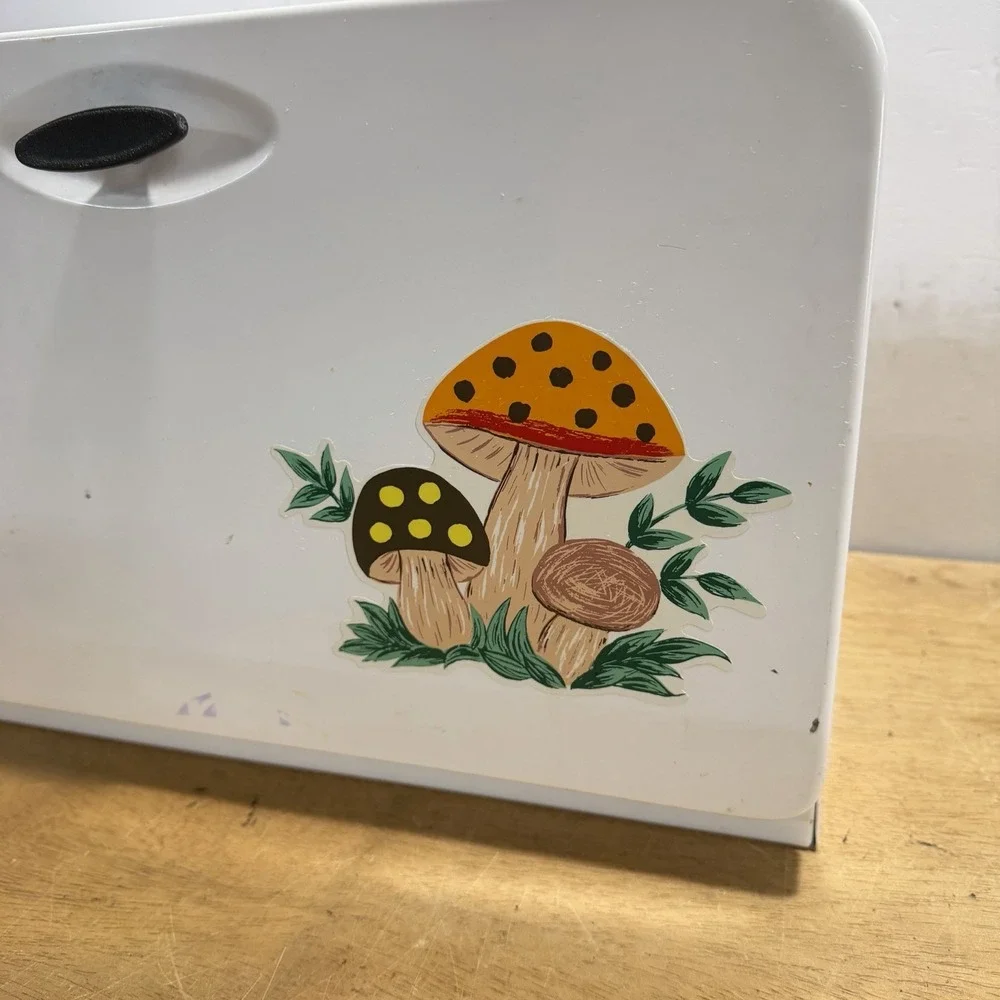 Vintage EKCO Mid Century Merry Mushroom Metal Kitchen Bread Box MCM 70s Cream
